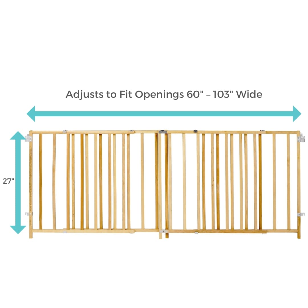 Barrera de seguridad de madera natural montada con hardware Toddleroo de North States de 103 pulgadas x 27 pulgadas 4649