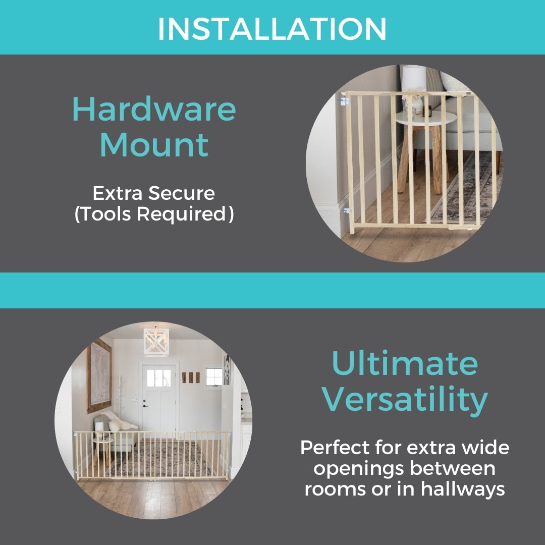 Barrera de seguridad de madera natural montada con hardware Toddleroo de North States de 103 pulgadas x 27 pulgadas 4649