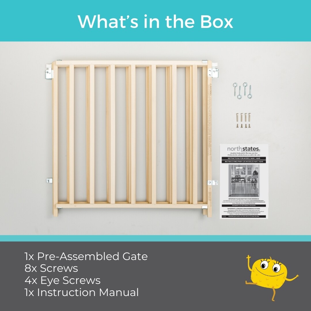 Barrera de seguridad de madera natural montada con hardware Toddleroo de North States de 103 pulgadas x 27 pulgadas 4649