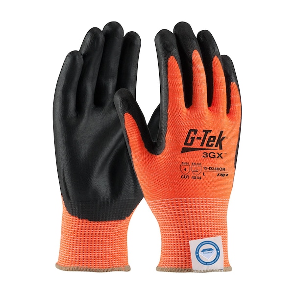 Guantes recubiertos de alta visibilidad resistentes al corte Pip, Nivel de corte A4, calibre 13, color naranja, XS - 19-D340OR/XS.