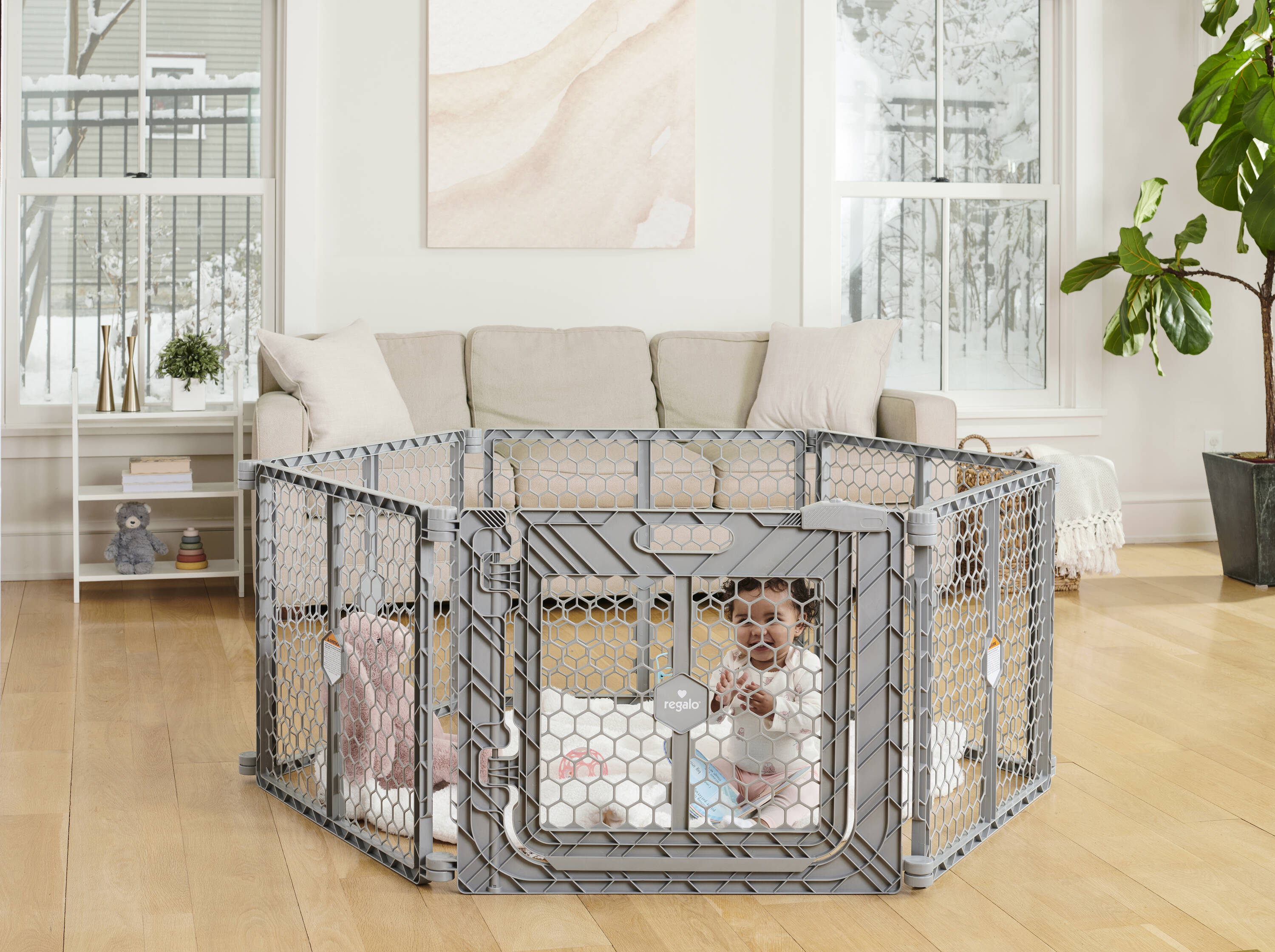 Corralito y Puerta de Seguridad 2 en 1 Regalo con Puerta de 192 pulgadas x 26 pulgadas Montado con Hardware de Plástico Gris Corralito 1390 G DS