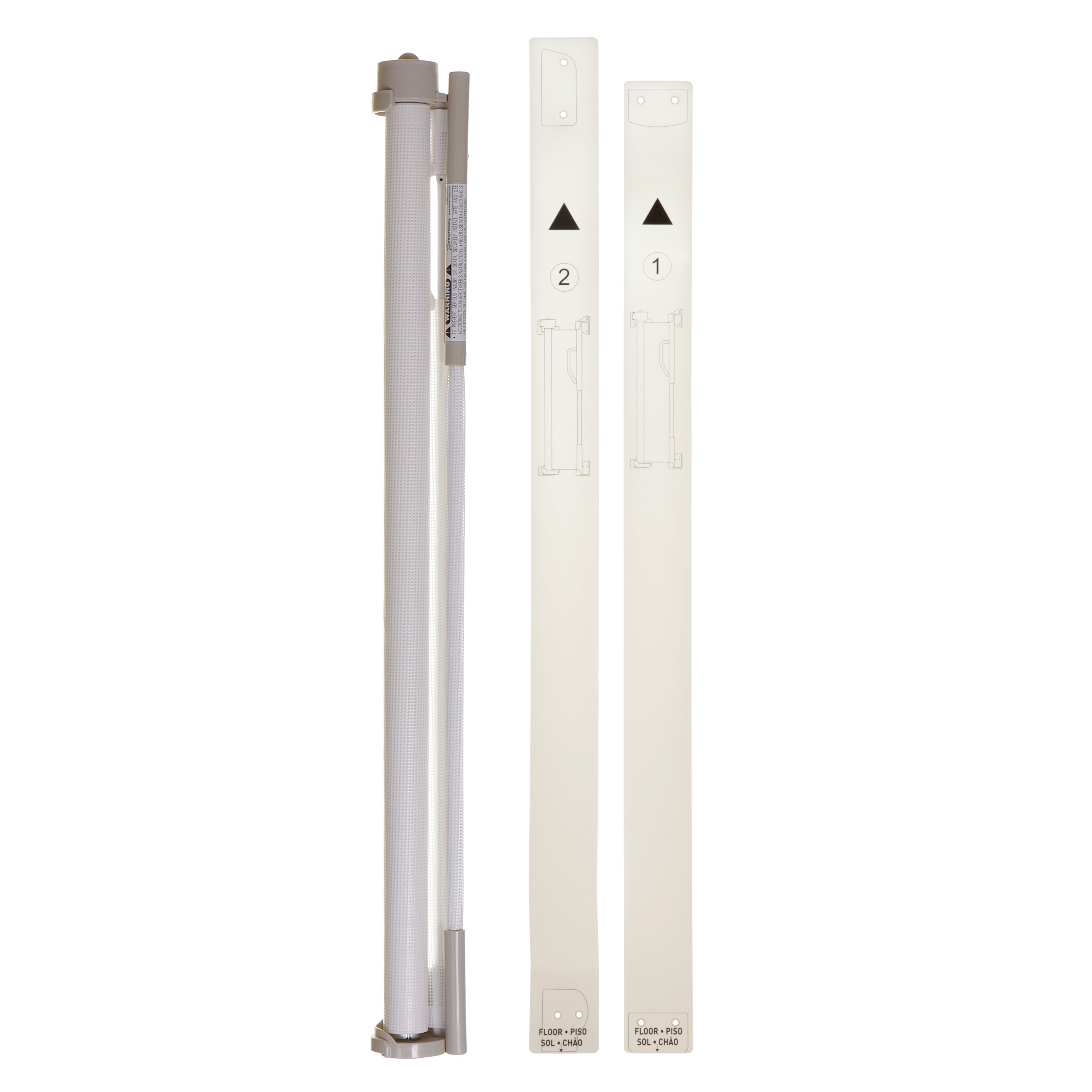 Barrera de seguridad retráctil de plástico blanco montada con herrajes de 55 pulgadas x 34 pulgadas Dreambaby L820