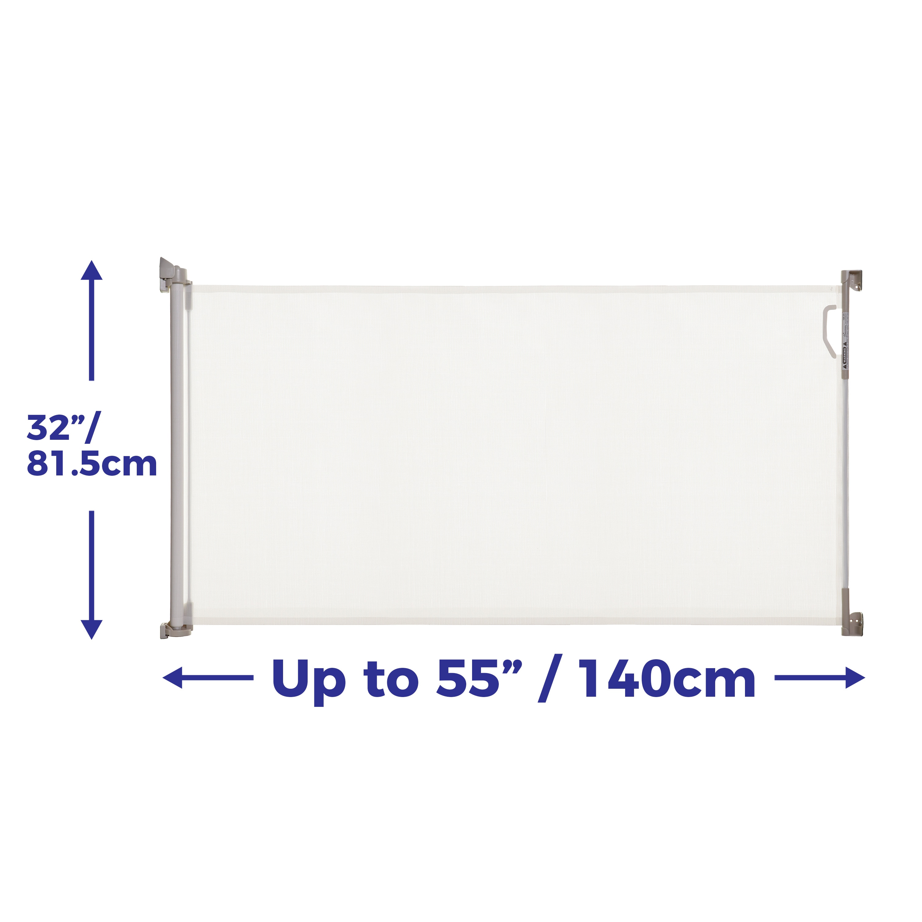 Barrera de seguridad retráctil de plástico blanco montada con herrajes de 55 pulgadas x 34 pulgadas Dreambaby L820