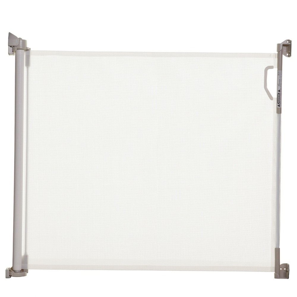 Barrera de seguridad retráctil de plástico blanco montada con herrajes de 55 pulgadas x 34 pulgadas Dreambaby L820