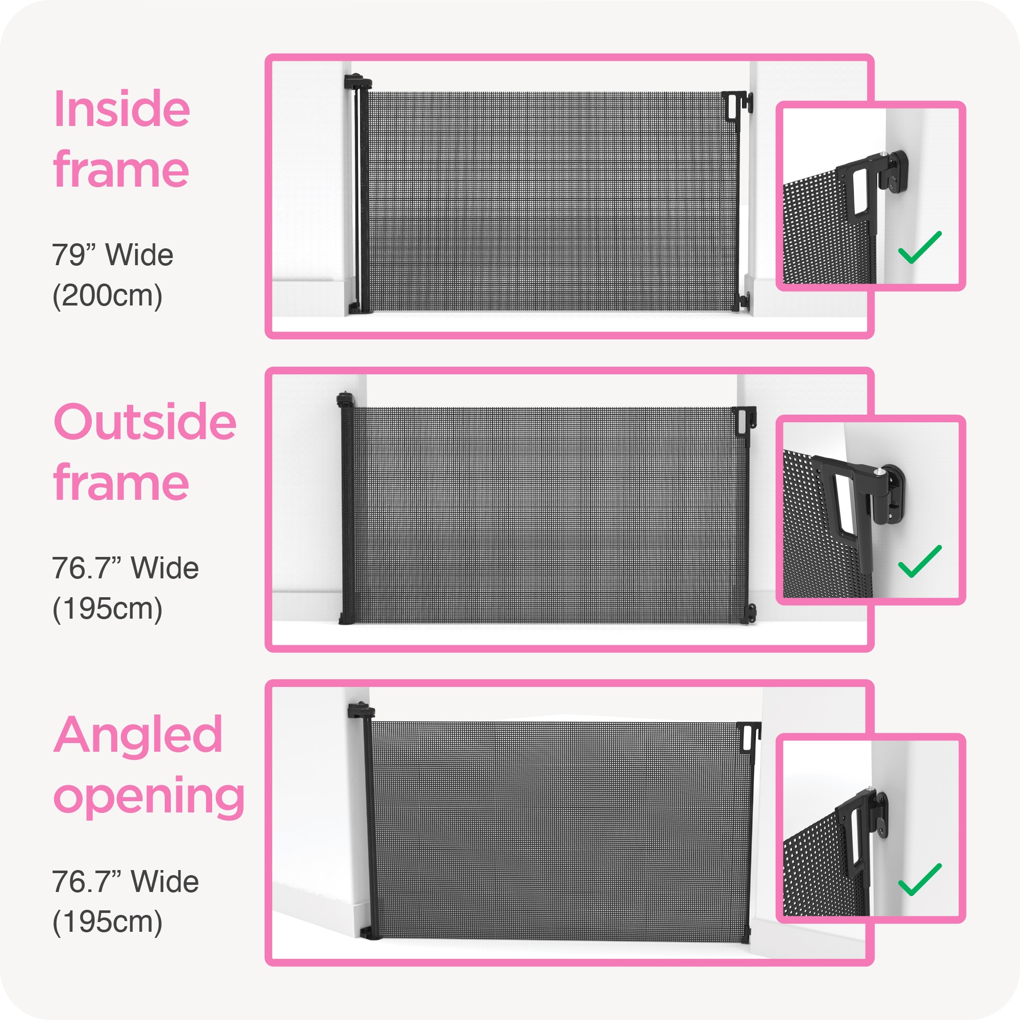 Puerta de seguridad para bebés retráctil definitiva de Perma Child Safety, montaje con hardware, 79 pulgadas x 38.6 pulgadas, color blanco.