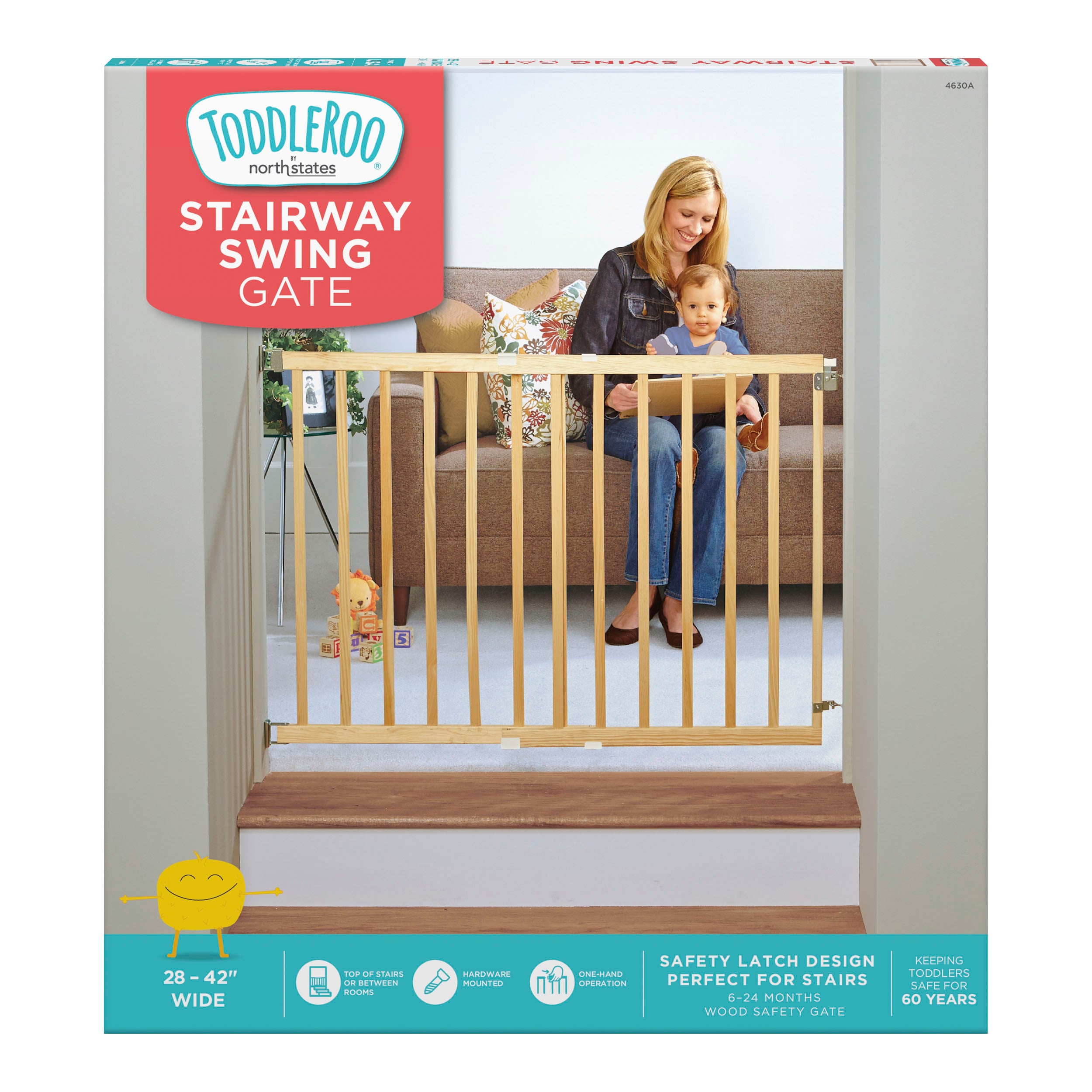 Barrera de seguridad de madera con montaje de hardware Toddleroo 42 pulgadas x 30 pulgadas, acabado natural - North States 4630A