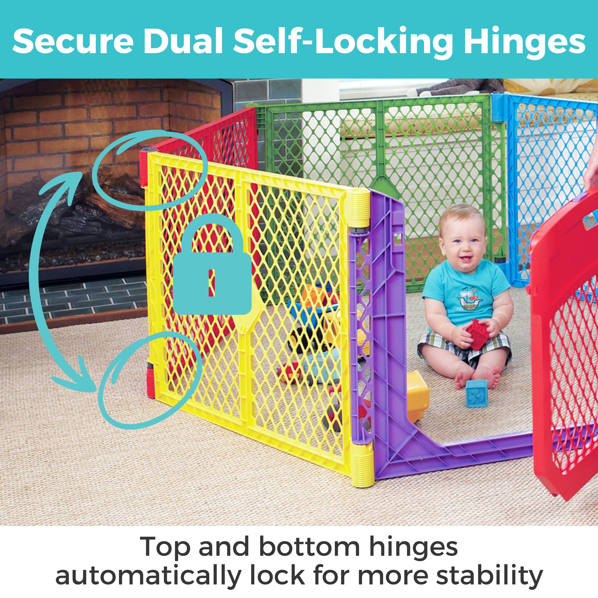 Parque de juegos de seguridad de plástico multicolor de 60 pulgadas x 26 pulgadas con puerta, Toddleroo de North States 8751