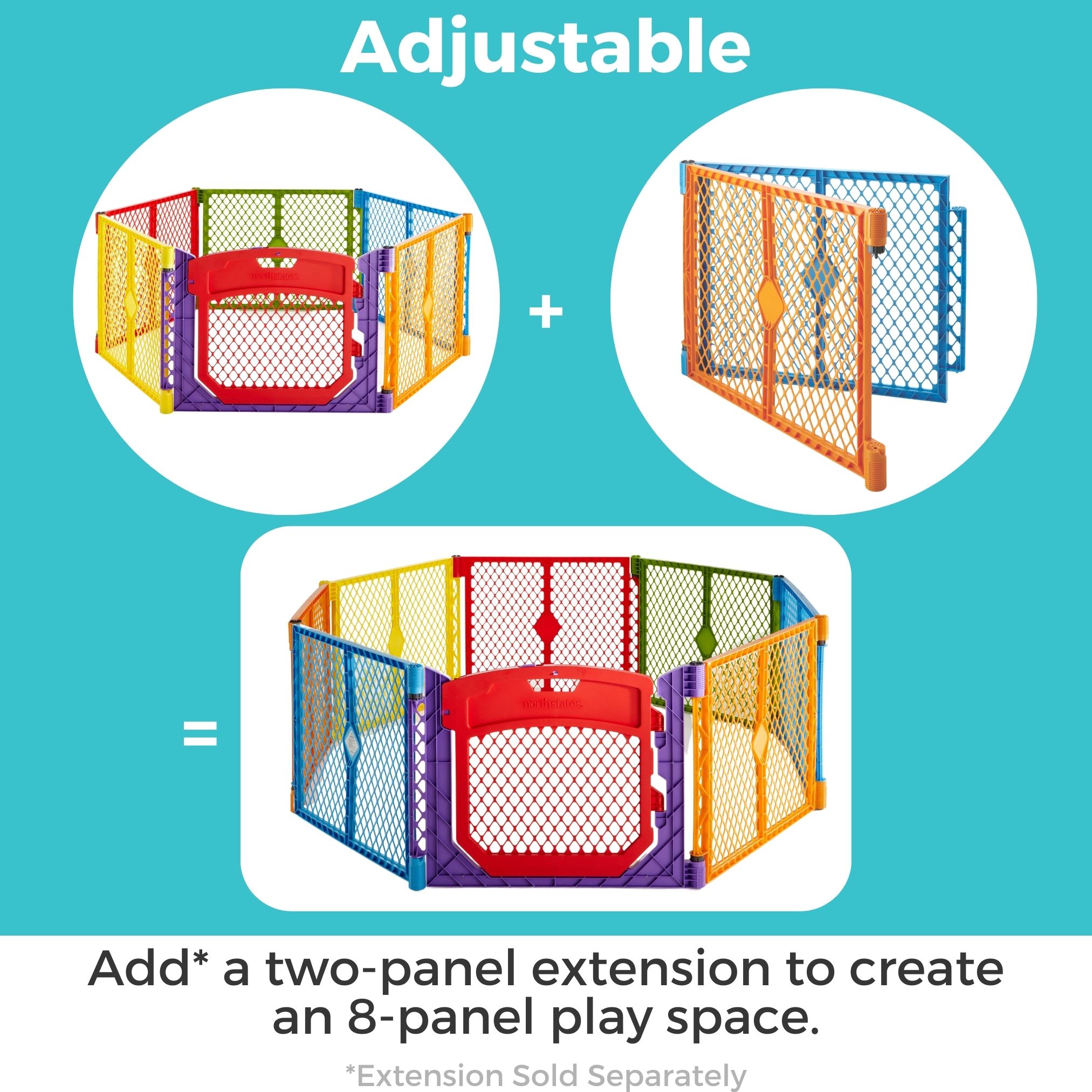 Parque de juegos de seguridad de plástico multicolor de 60 pulgadas x 26 pulgadas con puerta, Toddleroo de North States 8751
