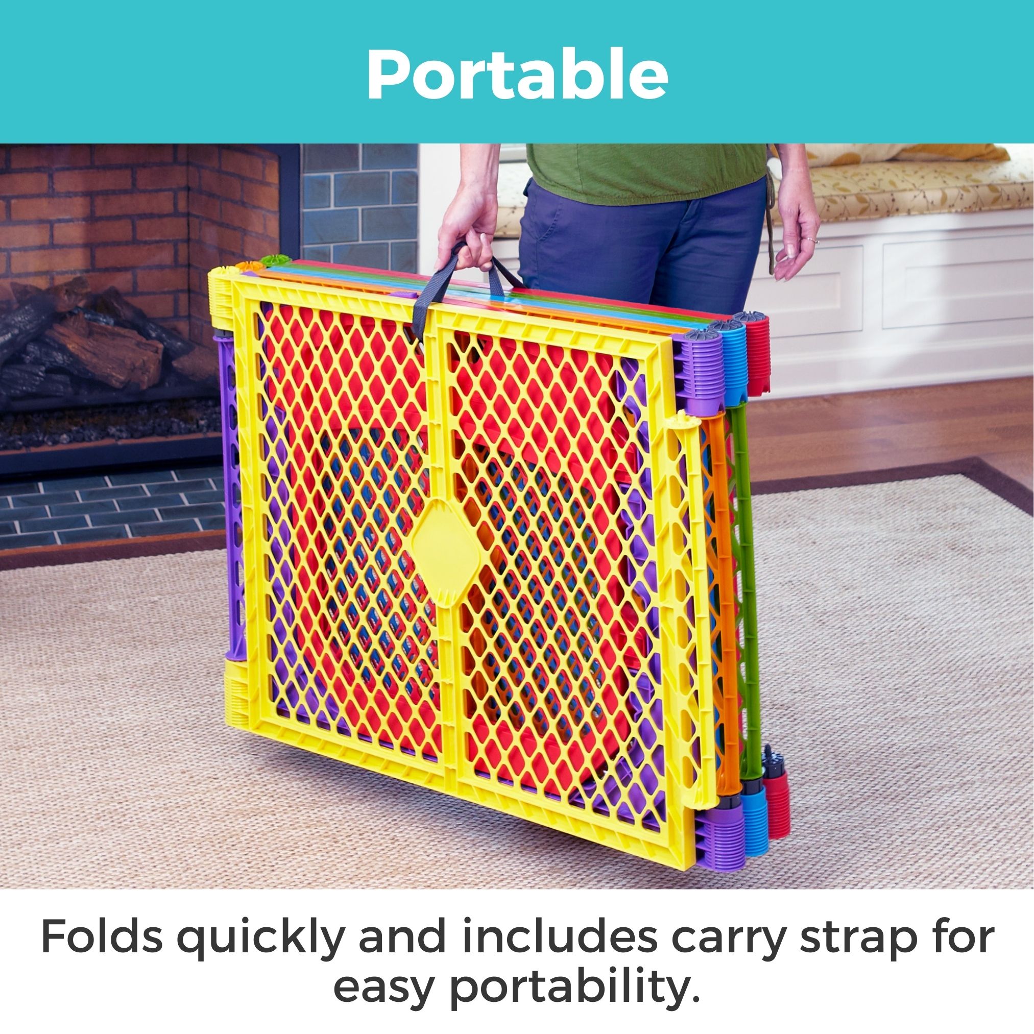 Parque de juegos de seguridad de plástico multicolor de 60 pulgadas x 26 pulgadas con puerta, Toddleroo de North States 8751