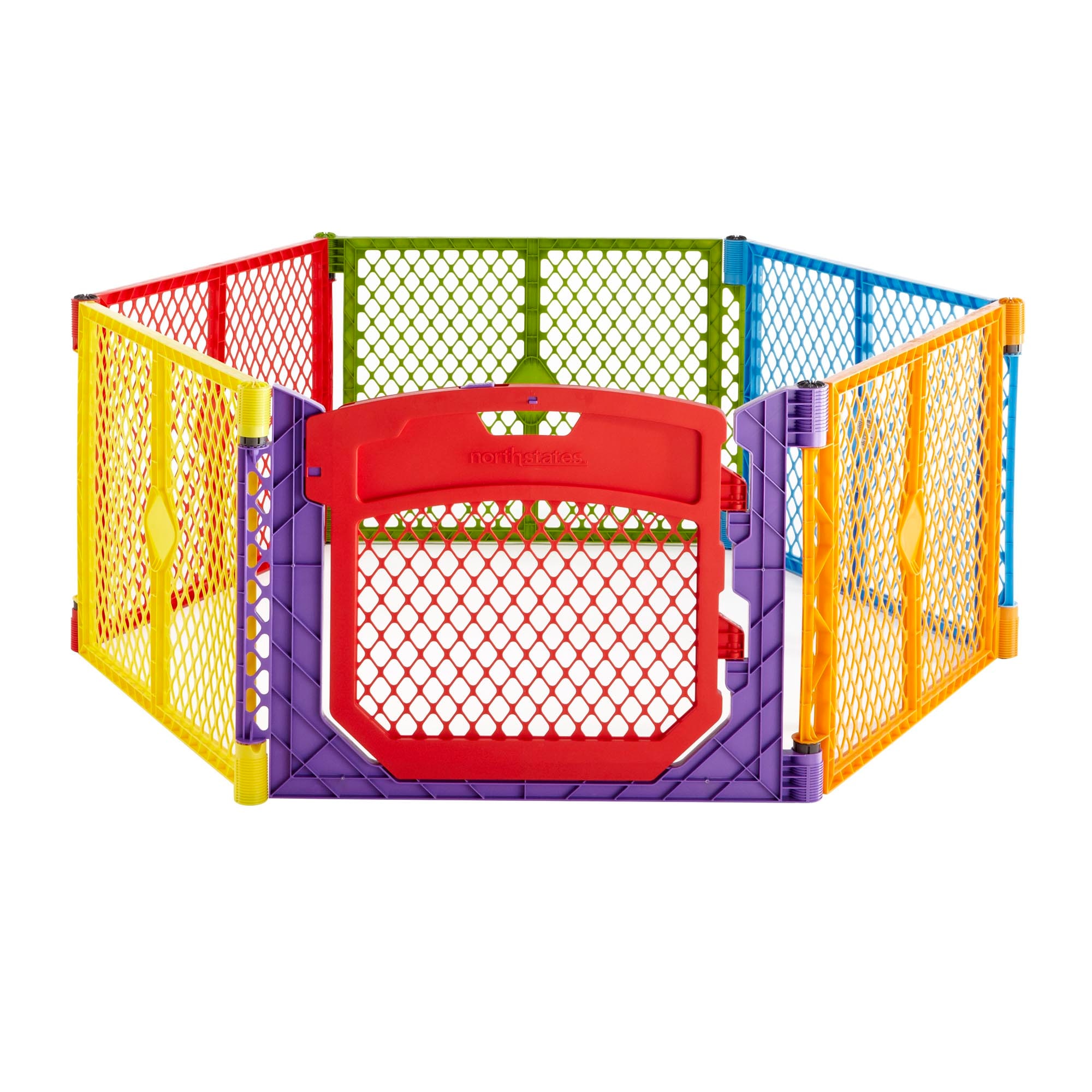 Parque de juegos de seguridad de plástico multicolor de 60 pulgadas x 26 pulgadas con puerta, Toddleroo de North States 8751