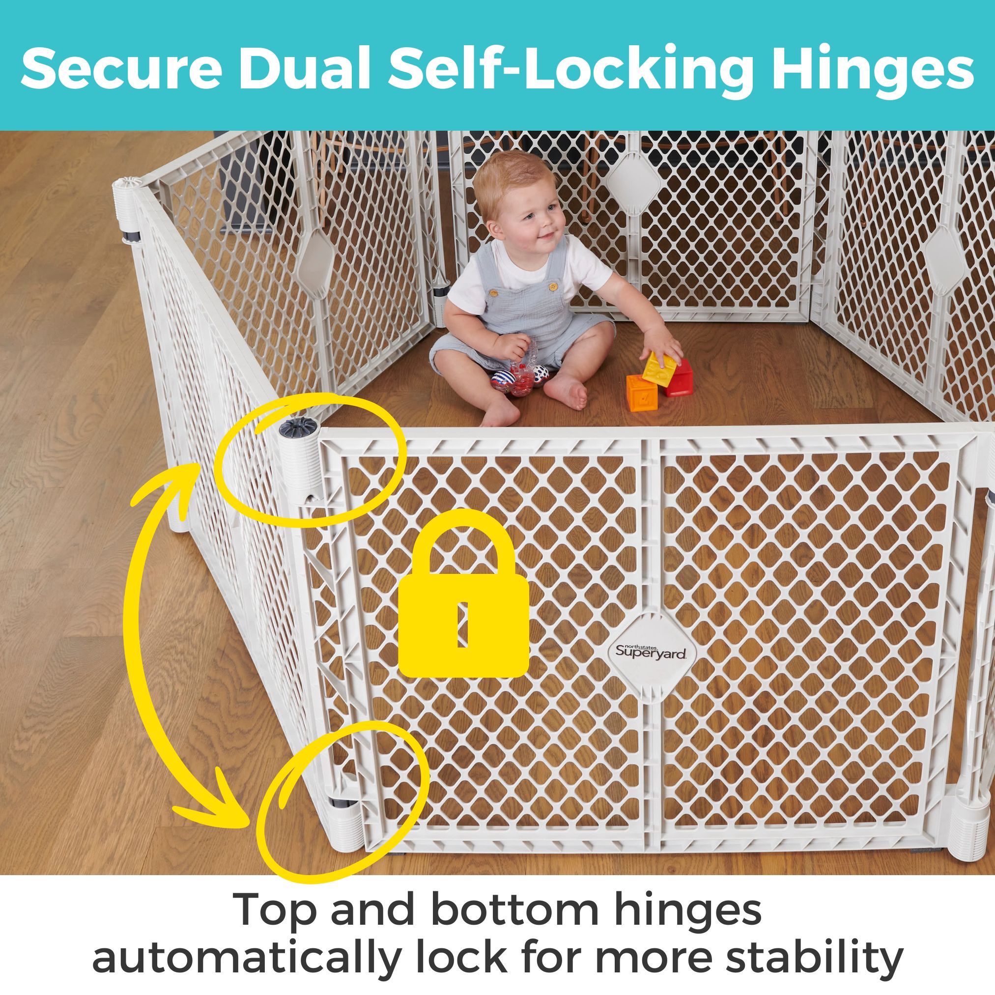 Corral de juegos de seguridad de plástico gris claro de 192 pulgadas x 26 pulgadas con puerta Toddleroo de North States 8669