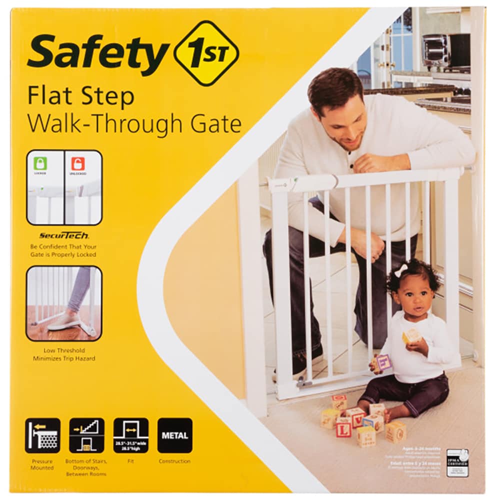 Puerta de seguridad Safety 1st Flat Step 31.25 pulgadas x 28.5 pulgadas Montada a Presión de Metal Blanco Puerta de Seguridad GA119WHO1
