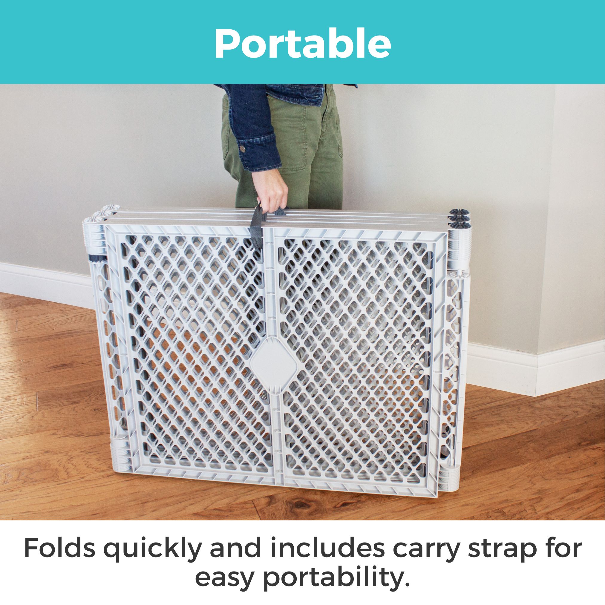Corralito de seguridad de plástico gris montado a presión/con herrajes de 192 pulgadas x 26 pulgadas con puerta Toddleroo de North States 8671