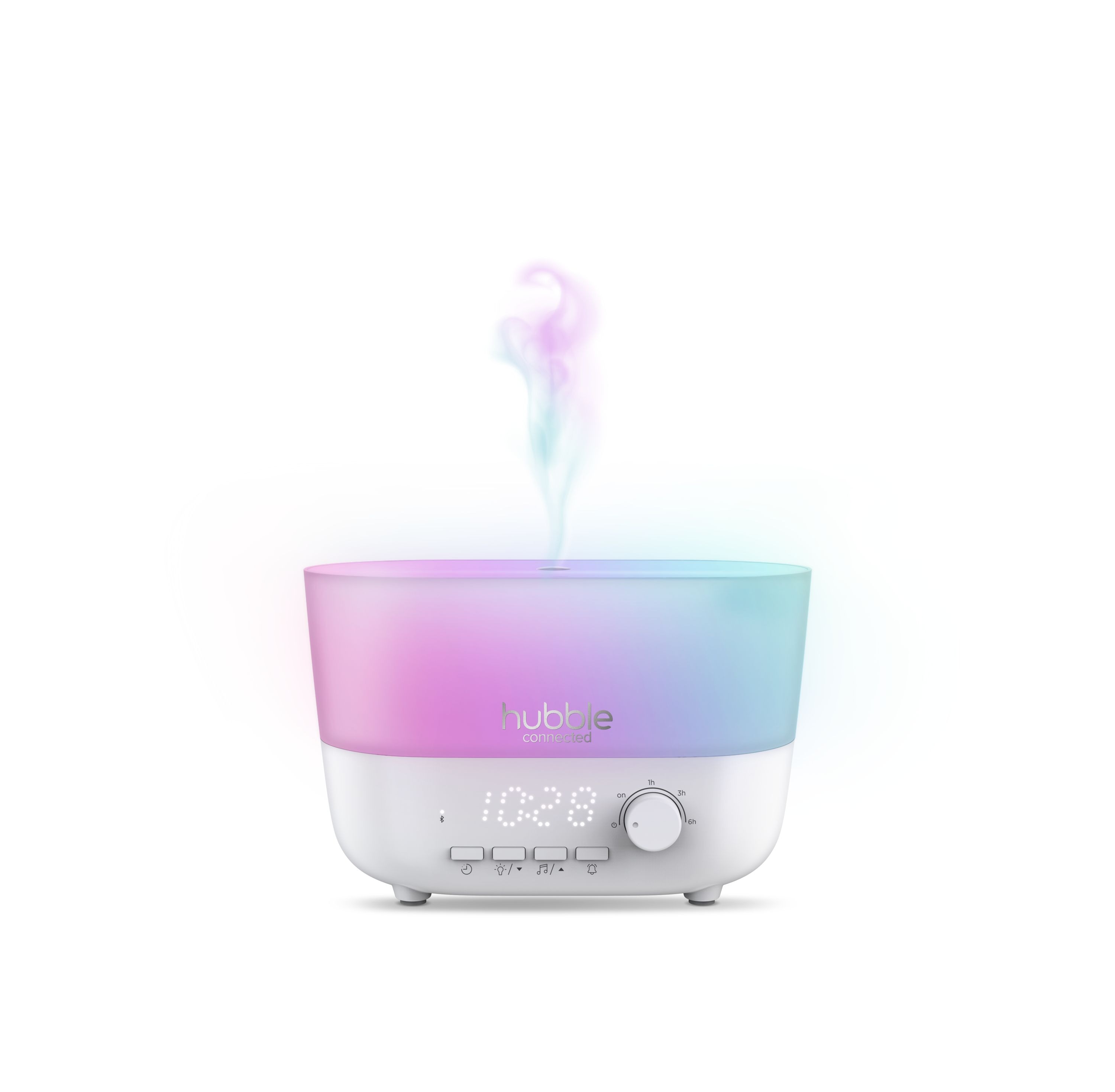 Lámpara de Noche y Soothing Hubble Connected 5-en-1 para Bebé con Humidificador, Bocina, Reloj Digital y Difusor de Aroma - Blanco HCHMIST