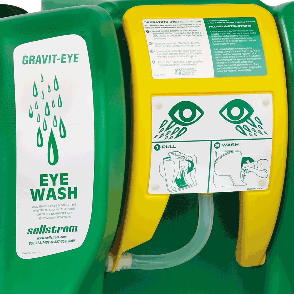 Estación portátil de lavado ocular Sellstrom Gravit-Eye de 16 galones, con gravedad y a prueba de agua, de 2 piezas S90320