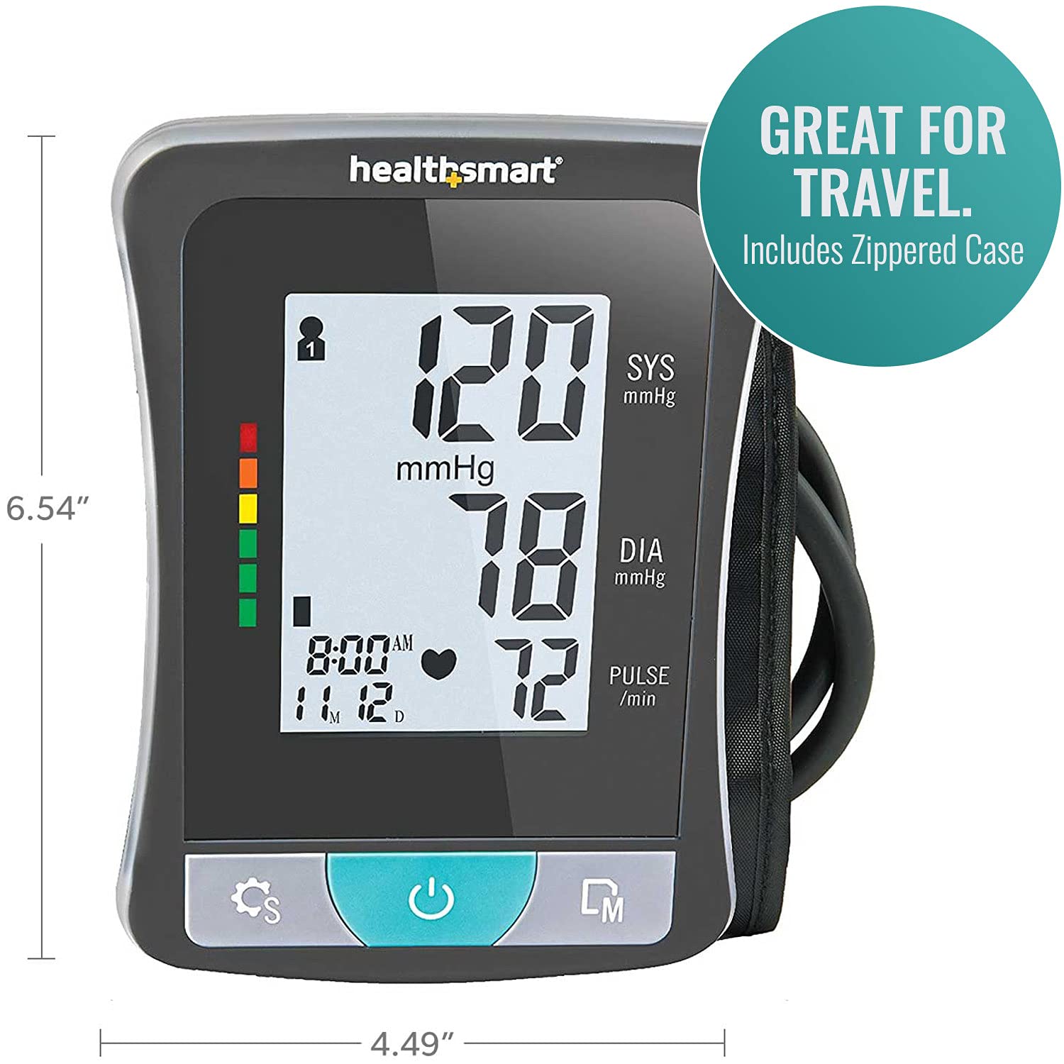 Monitor de presión arterial digital para brazo con pantalla LCD de HealthSmart con kit de emergencia de nylon 04-645-001