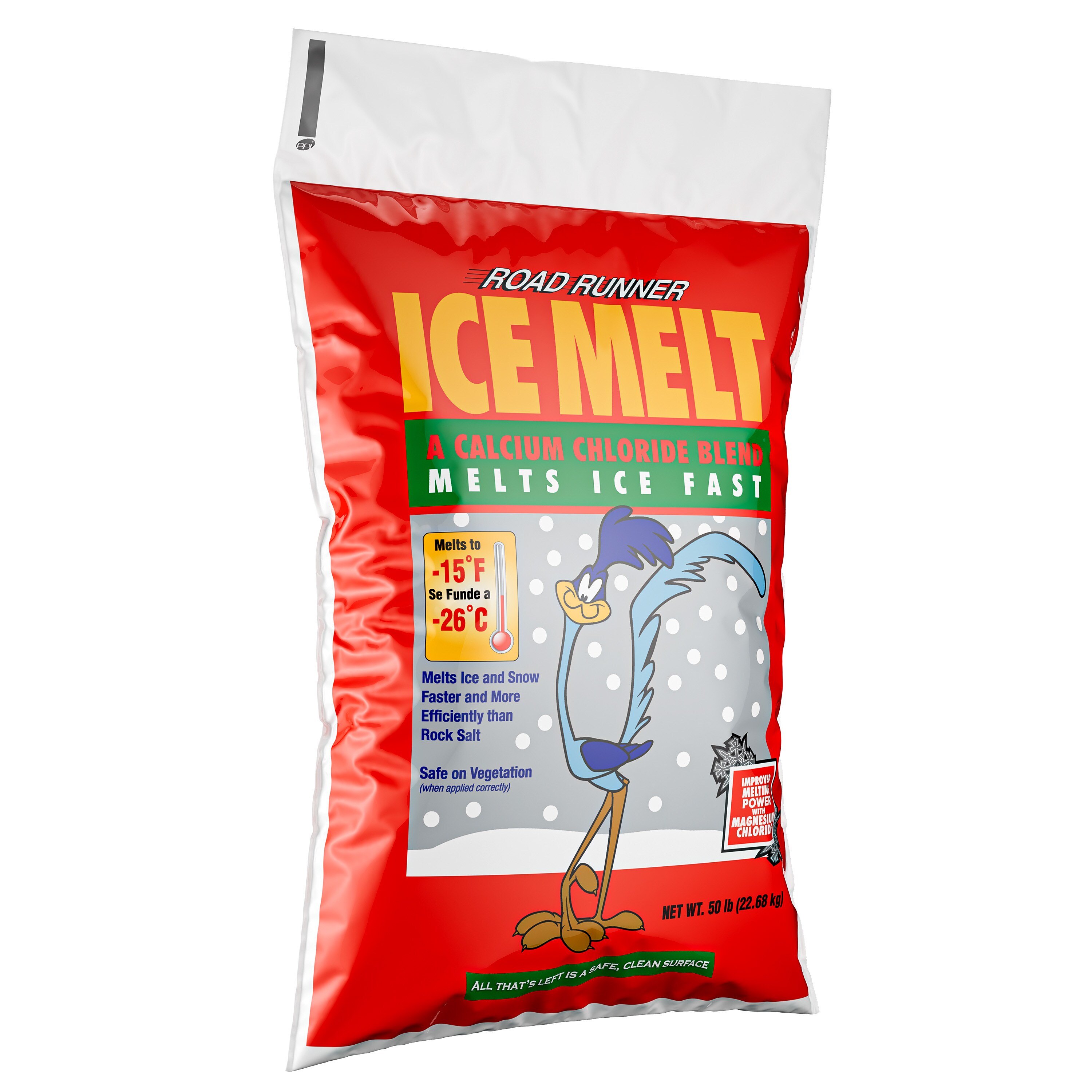 Descongelador de hielo de cloruro de sodio de acción rápida natural Road Runner de 22500 lb en pellets de 9 cuentas 50B-RR-9PLT