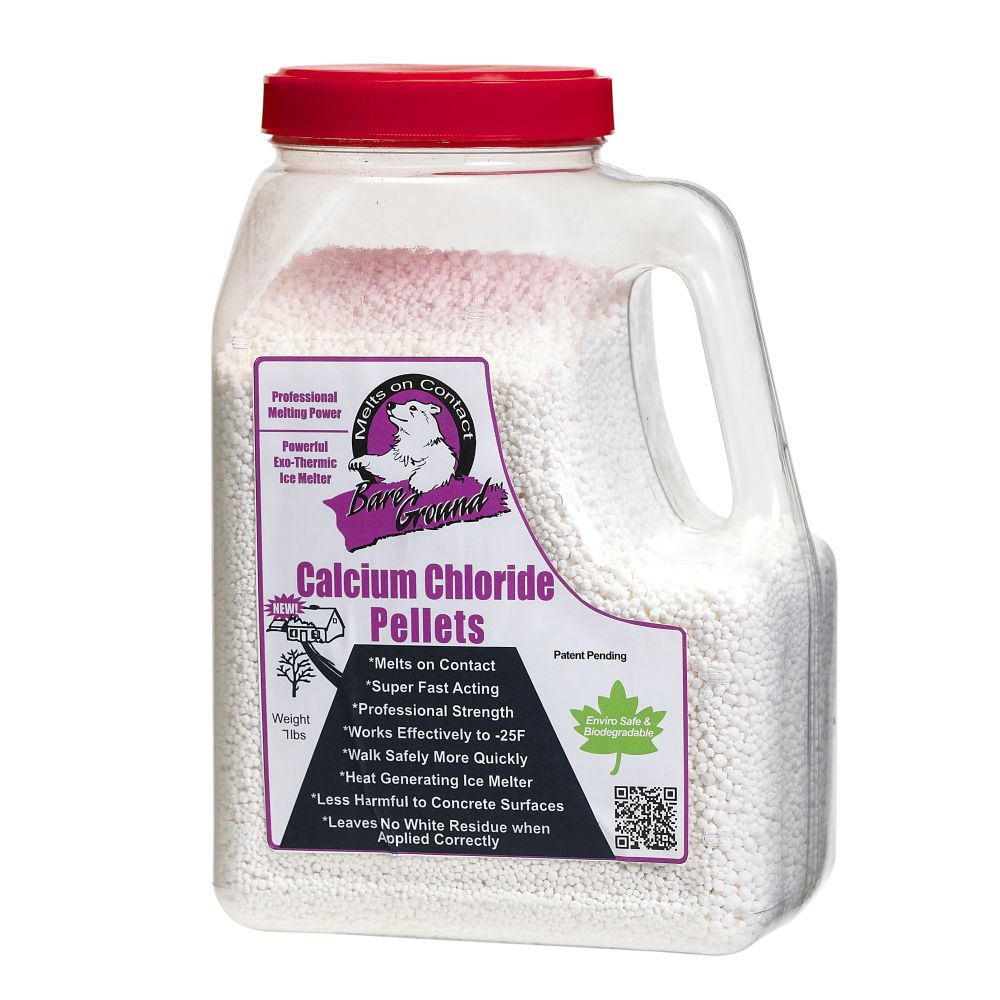 - Pellets de cloruro de calcio actúan rápido Bare Ground 7 lb Natural Más seguro para mascotas Derretimiento de hielo BGCCP-12