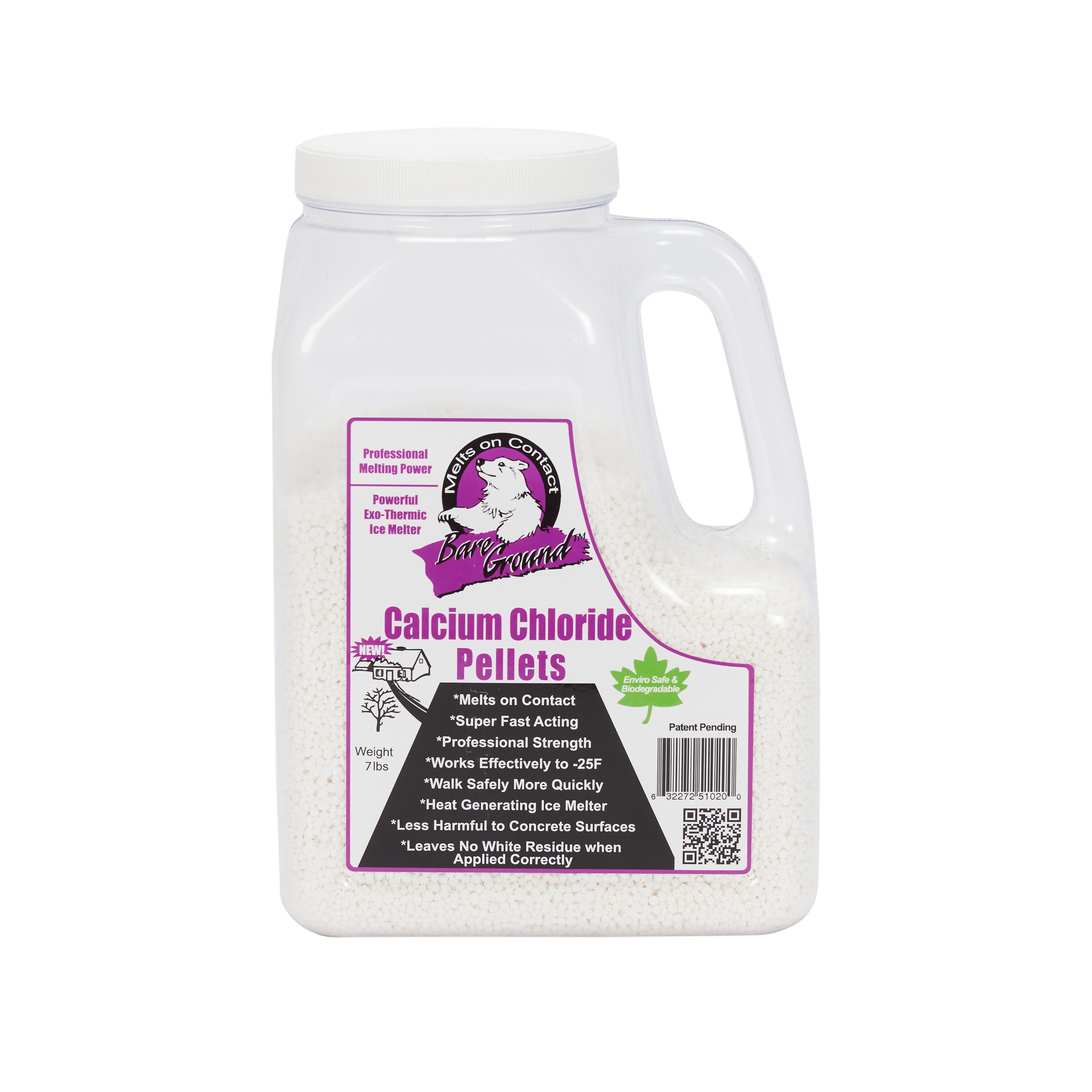 - Pellets de cloruro de calcio actúan rápido Bare Ground 7 lb Natural Más seguro para mascotas Derretimiento de hielo BGCCP-12