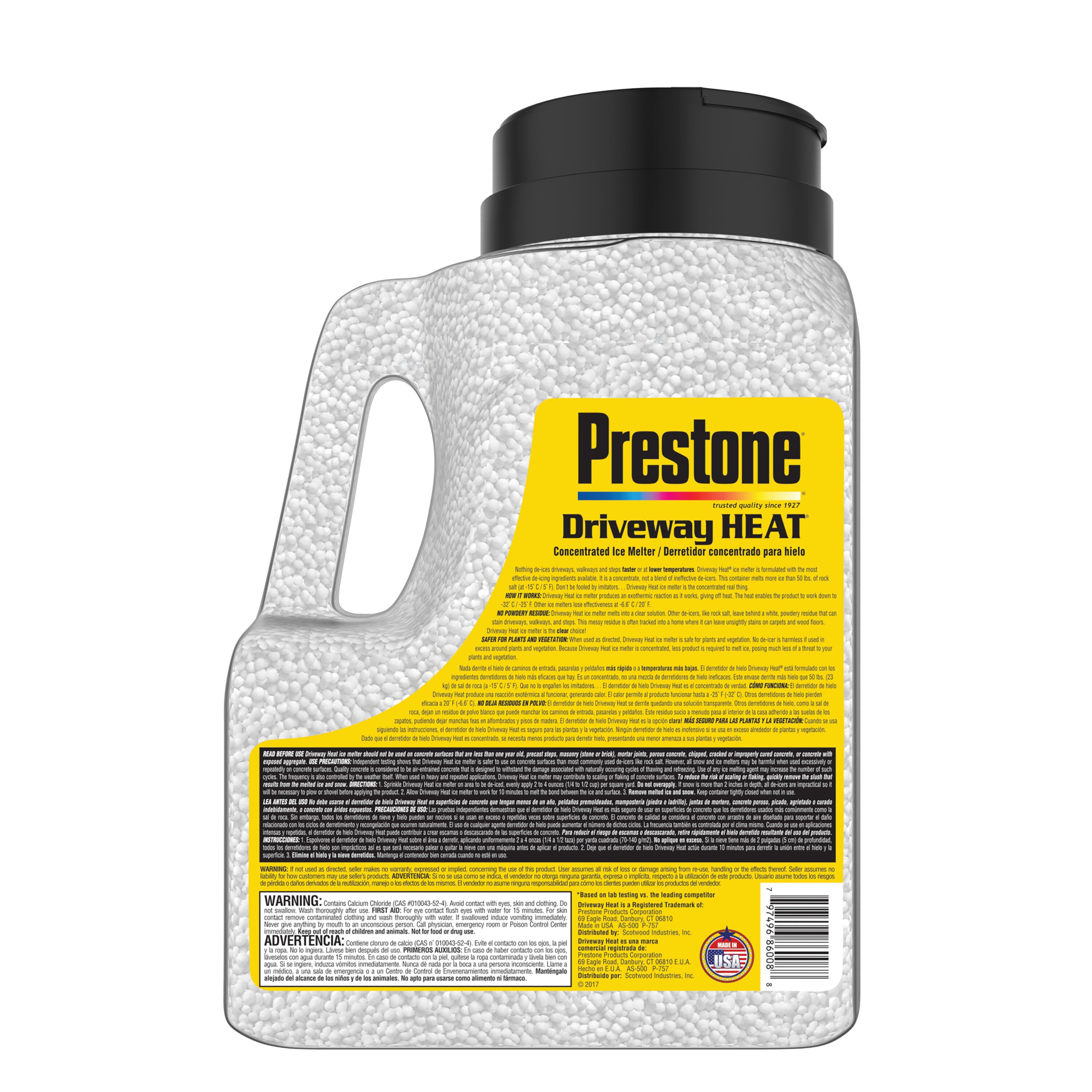 Descongelante natural de cloruro de calcio de acción rápida Prestone de 40 libras en pellets de 4 unidades, funde hielo 9.5J-HEAT-CASE