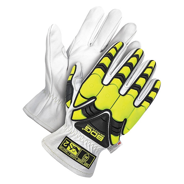 Guantes de cuero Bdg, Nivel de corte A5, Blanco/Negro/Amarillo, L - 20-9-1880-L-K