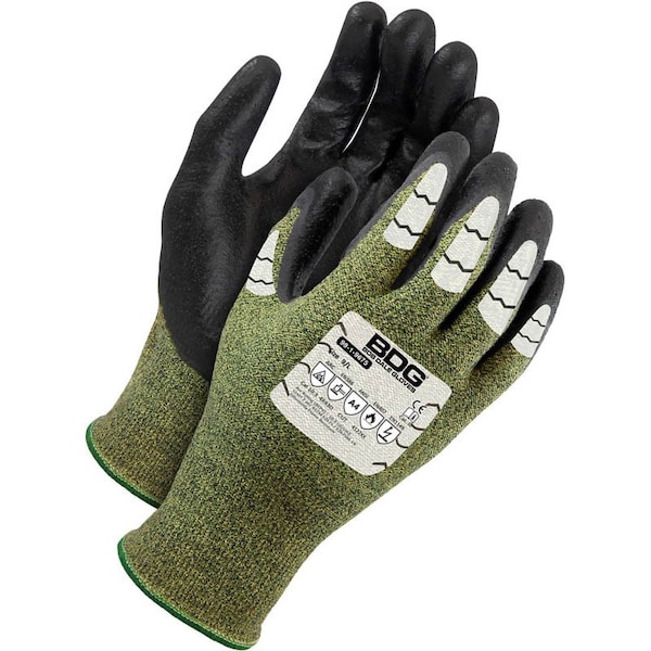 Guantes recubiertos resistentes a cortes Bdg, Nivel de corte A4, 13 ga, Negro/Verde, L (9) - 99-1-9675-9-K.