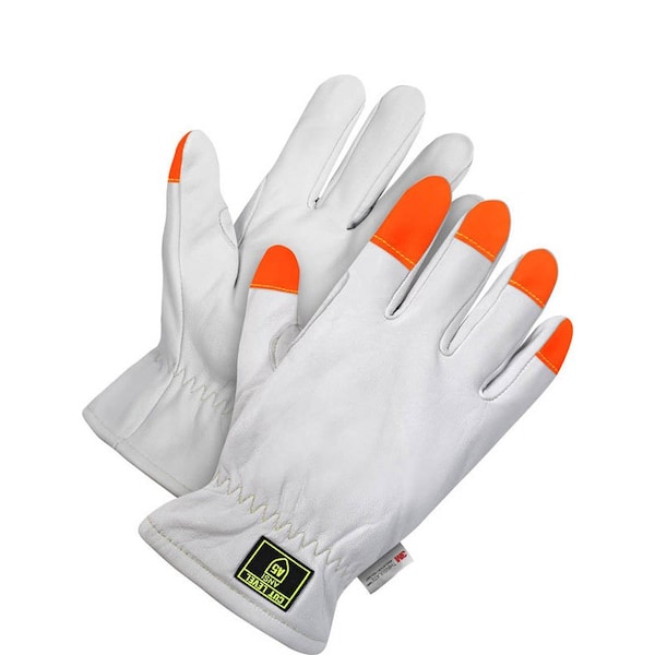 Guantes de cuero resistentes a cortes Bdg con dedos de alta visibilidad, blanco/naranja, M - 20-9-1891-M-K