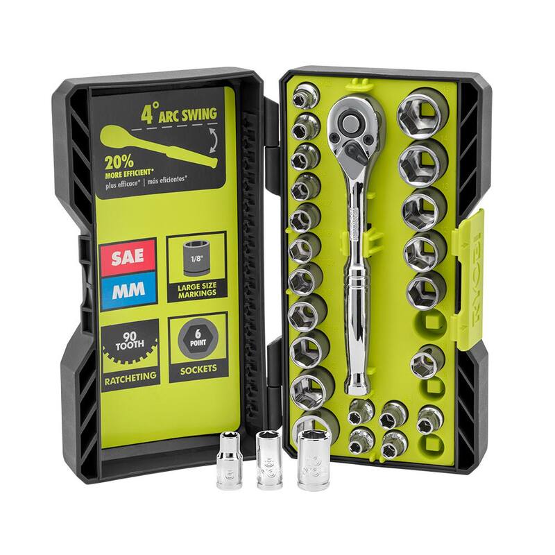 Set de trinquete y dados de 1/4 de pulgada de 26 piezas RYOBI - RHMTS12601