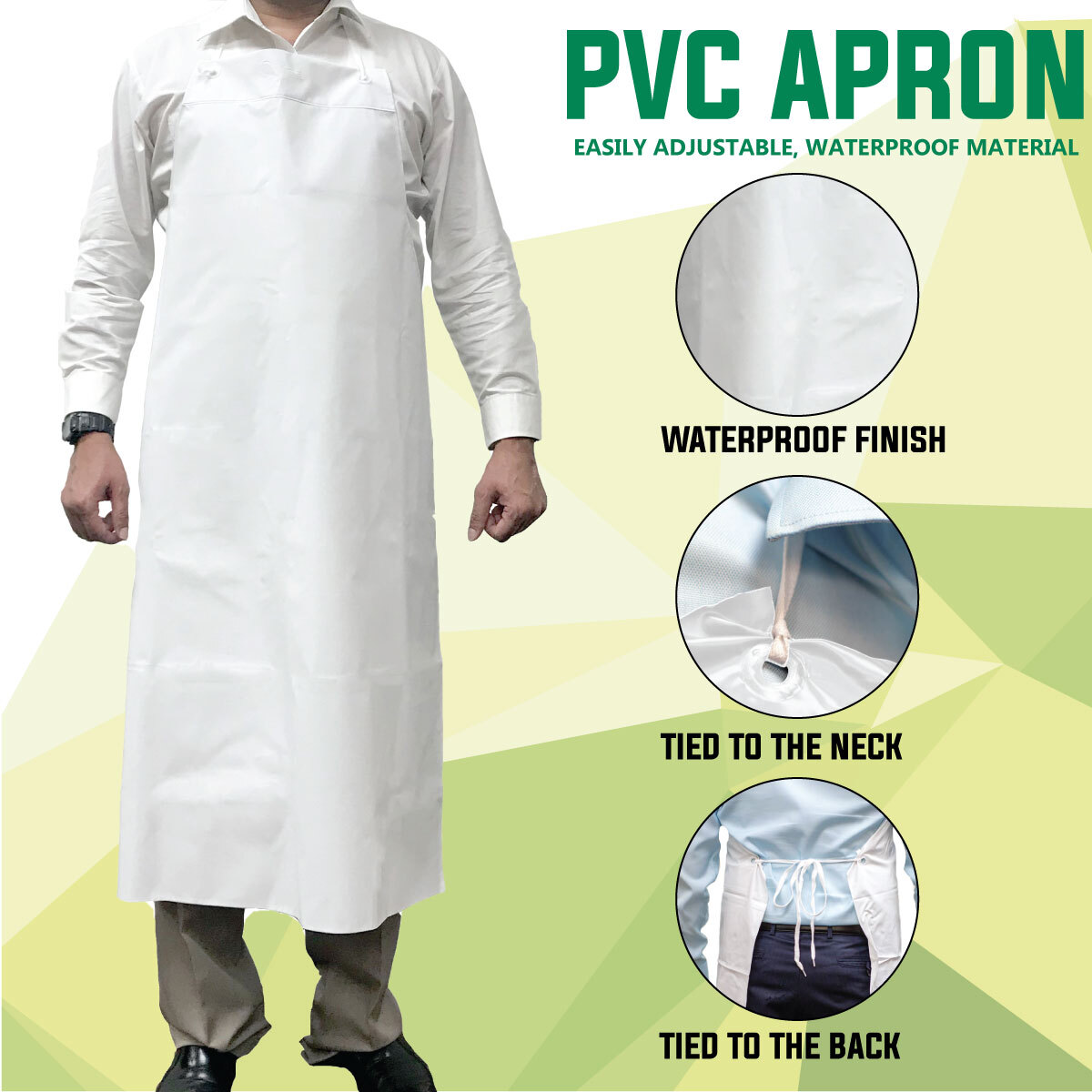 Delantal blanco grande de PVC, cuero de poliéster resistente al agua, aceite, 47 x 35 pulgadas, BISON LIFE (paquete de 2) BLKC-ES-PVC-AP1W-2