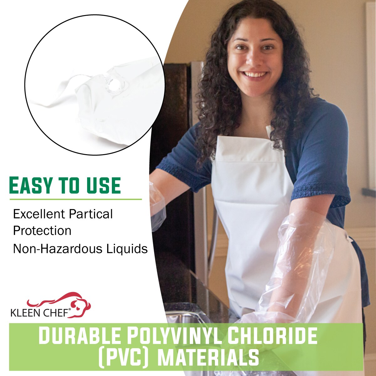 Delantal blanco grande de PVC, cuero de poliéster resistente al agua, aceite, 47 x 35 pulgadas, BISON LIFE (paquete de 2) BLKC-ES-PVC-AP1W-2