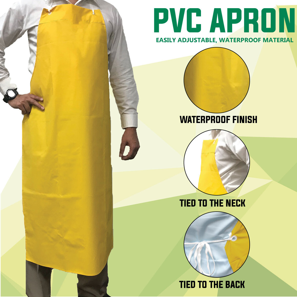 Delantal amarillo grande BISON LIFE de 47 x 35 pulgadas, de PVC, cuero y poliéster impermeable, resistente al agua y al aceite (paquete de 2) BLKC-ES-PVC-AP1Y-2