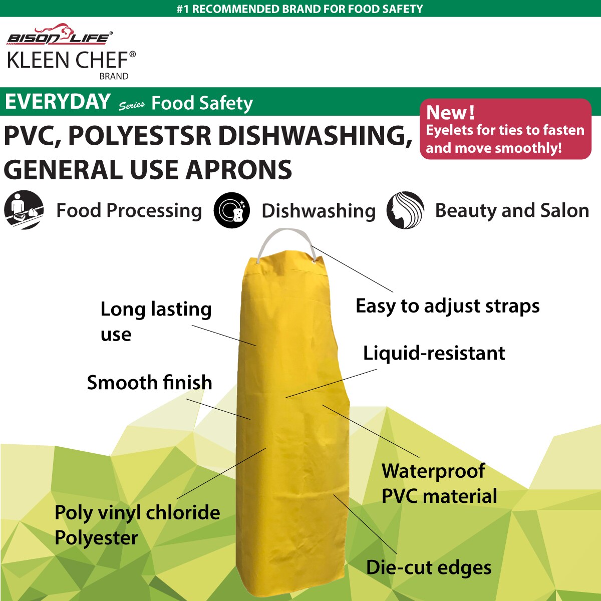 Delantal amarillo grande BISON LIFE de 47 x 35 pulgadas, de PVC, cuero y poliéster impermeable, resistente al agua y al aceite (paquete de 2) BLKC-ES-PVC-AP1Y-2