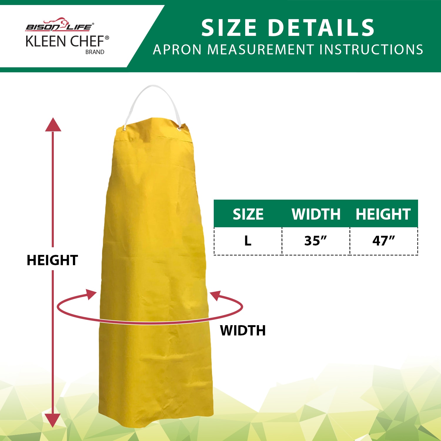 Delantal amarillo grande BISON LIFE de 47 x 35 pulgadas, de PVC, cuero y poliéster impermeable, resistente al agua y al aceite (paquete de 2) BLKC-ES-PVC-AP1Y-2