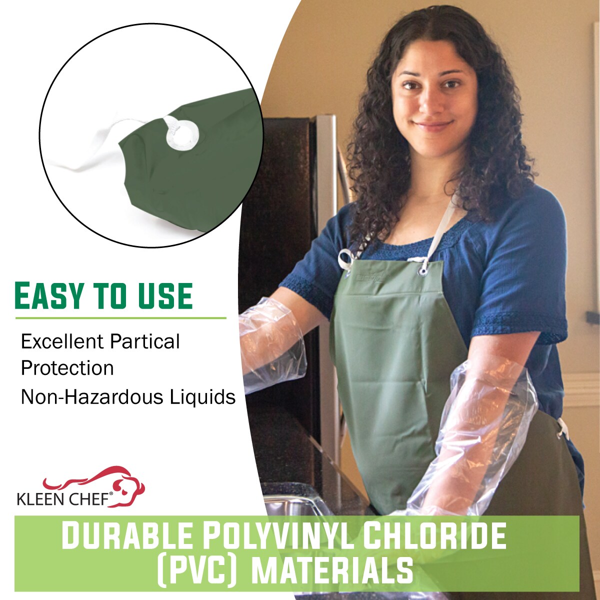 Delantal Grande Impermeable Verde de PVC, Cuero de Poliéster de 47 x 35 pulgadas, Resistente al Agua y al Aceite (Paquete de 2)