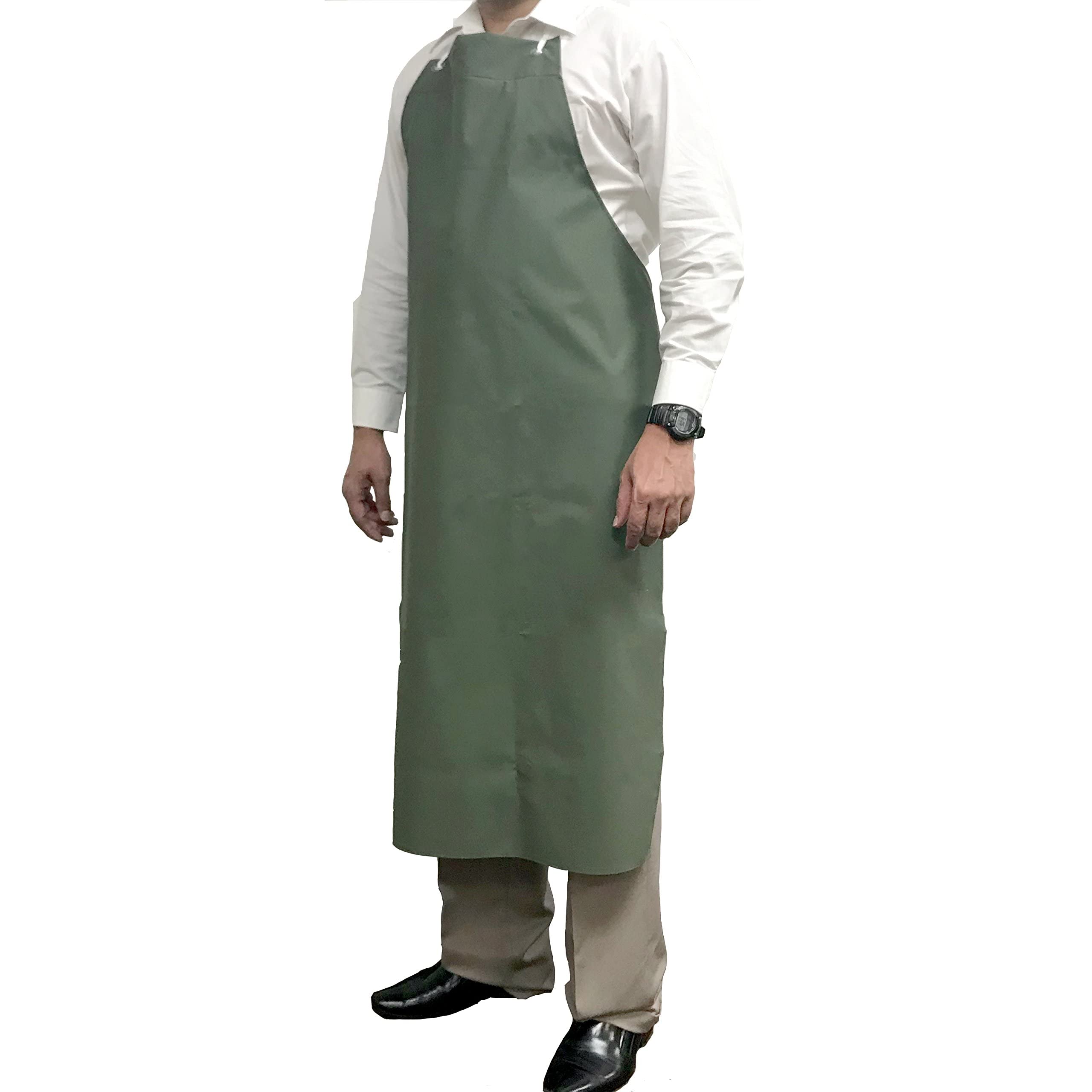 Delantal Grande Impermeable Verde de PVC, Cuero de Poliéster de 47 x 35 pulgadas, Resistente al Agua y al Aceite (Paquete de 2)