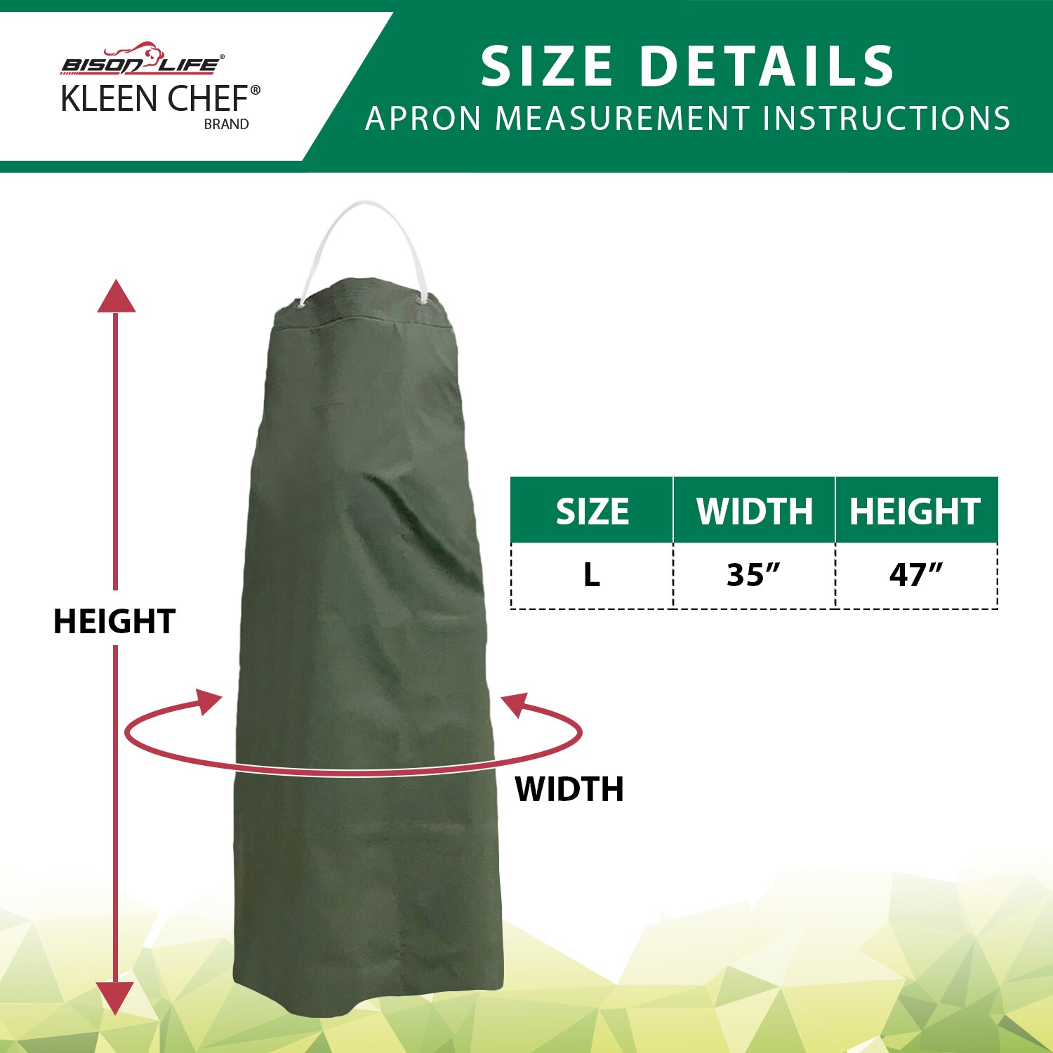 Delantal Grande Impermeable Verde de PVC, Cuero de Poliéster de 47 x 35 pulgadas, Resistente al Agua y al Aceite (Paquete de 2)