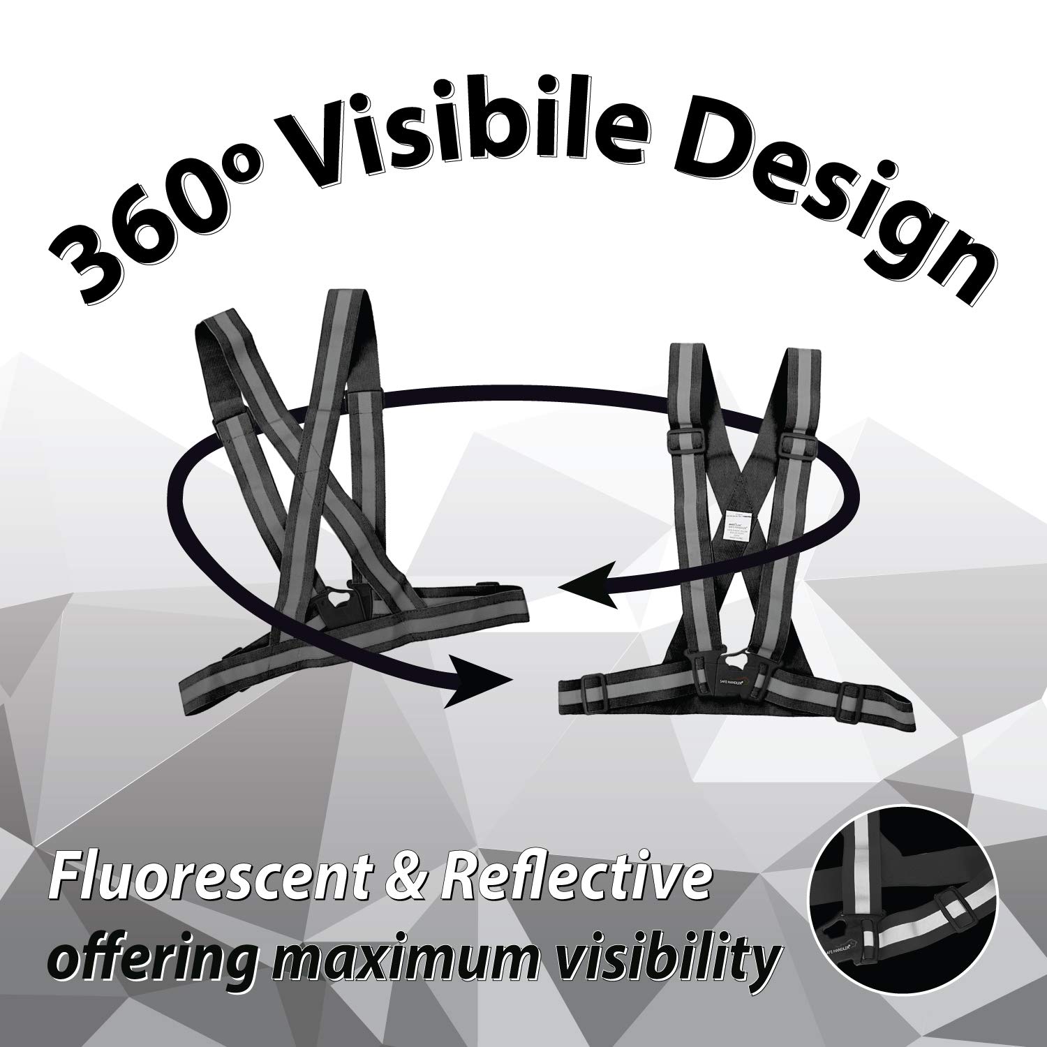 Cinturón Reflectante BISON LIFE, Visibilidad Fluorescente 360º, Diseño Ligero y Ergonómico, Fácil Ajuste, Cierre de Hebilla Frontal, Negro/Negro (Paquete de 4) BLSH-ES-SV3BB-2A-2