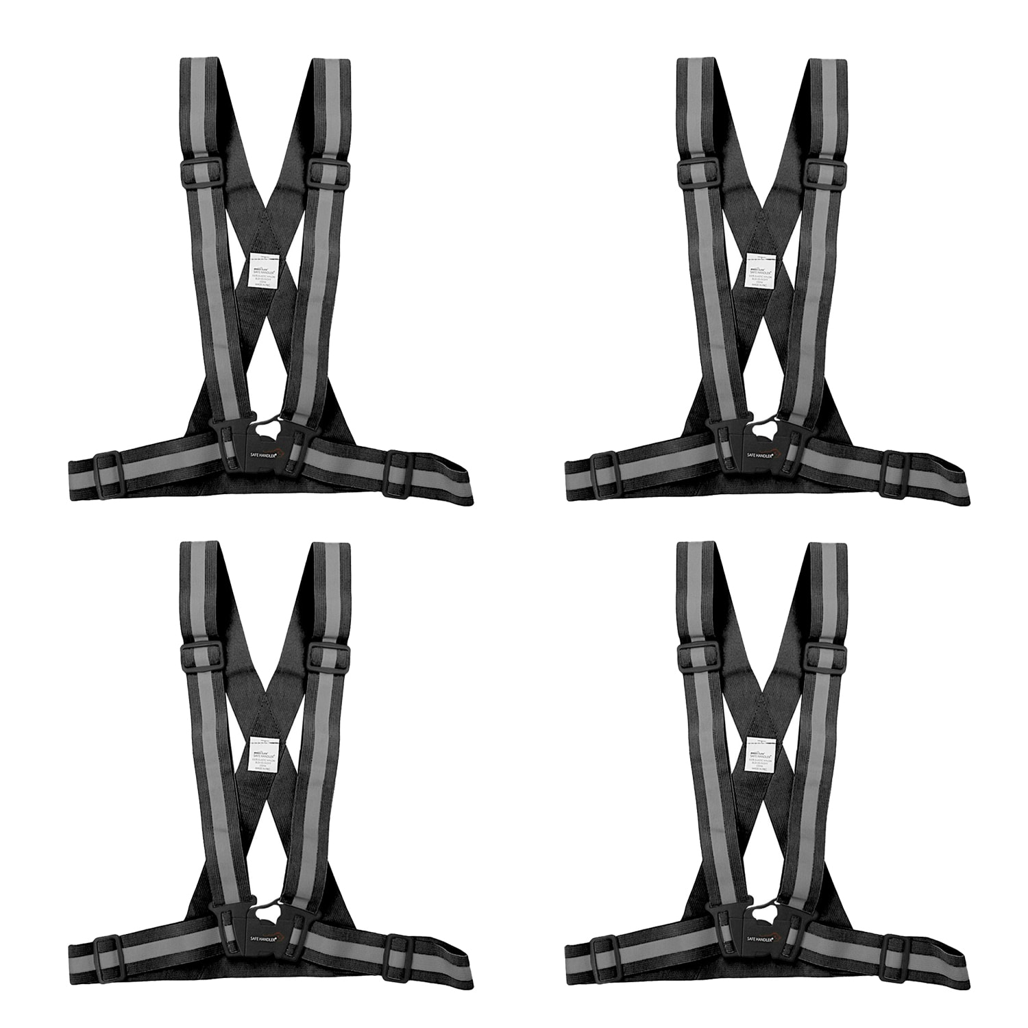 Cinturón Reflectante BISON LIFE, Visibilidad Fluorescente 360º, Diseño Ligero y Ergonómico, Fácil Ajuste, Cierre de Hebilla Frontal, Negro/Negro (Paquete de 4) BLSH-ES-SV3BB-2A-2