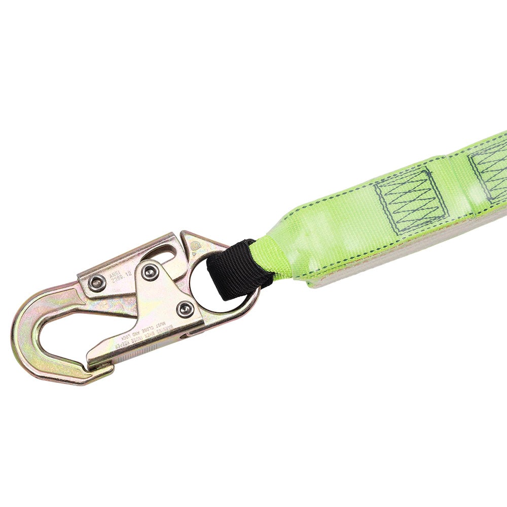 Absorbedor de impacto de un solo brazo con argollas de bloqueo, 6 pies de largo, resistente a los rayos UV y abrasión, tejido de poliéster, verde/negro V8104306 de PeakWorks.