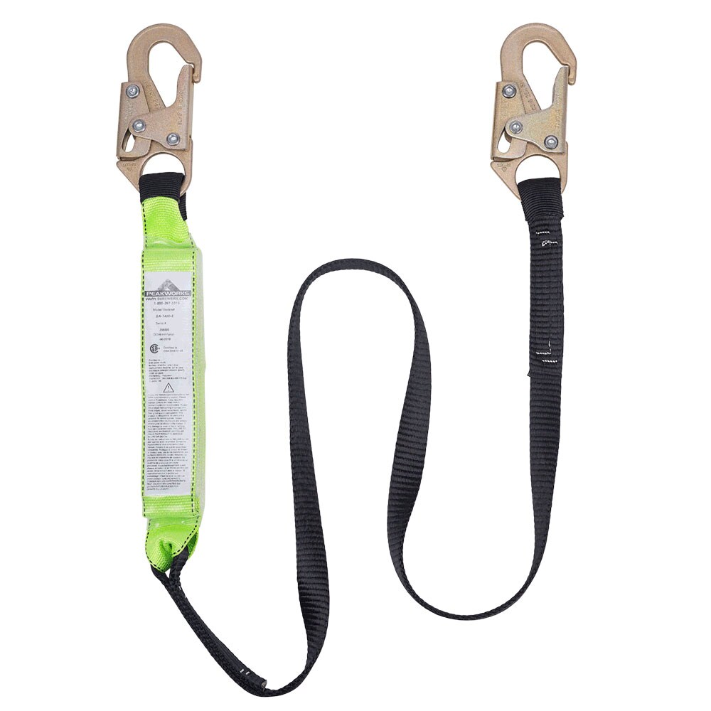 Absorbedor de impacto de un solo brazo con argollas de bloqueo, 6 pies de largo, resistente a los rayos UV y abrasión, tejido de poliéster, verde/negro V8104306 de PeakWorks.