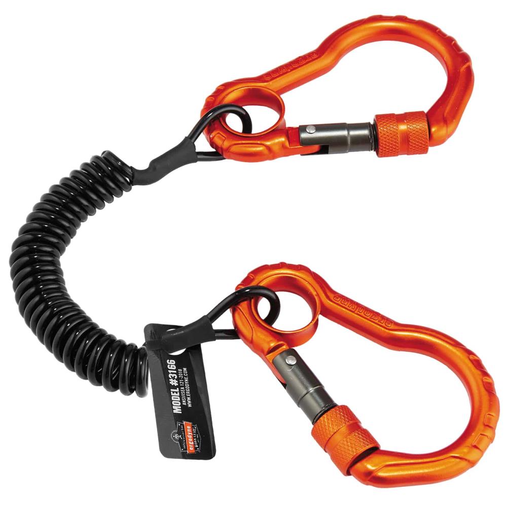 Ergodyne Squids 3166 Lanyard de herramientas de bobina con mosquetones dobles - 2 libras, Negro 19162