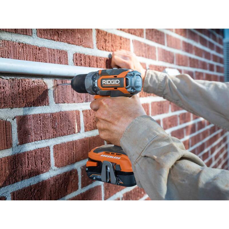 Kit de Taladro de Martillo RIDGID 18V SubCompact Brushless 1/2 pulgada con (2) Baterías, Cargador, Bolsa y Batería de Litio-Ion de Salida Máxima de 4.0 Ah - R871K-AC840040