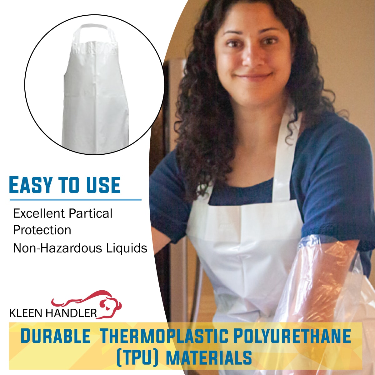 Babero de TPU Bison Life grueso impermeable blanco de 7.8 mil, resistente a salpicaduras de aceite (paquete de 2) BLKH-HDS-TPU-AP1W1-2