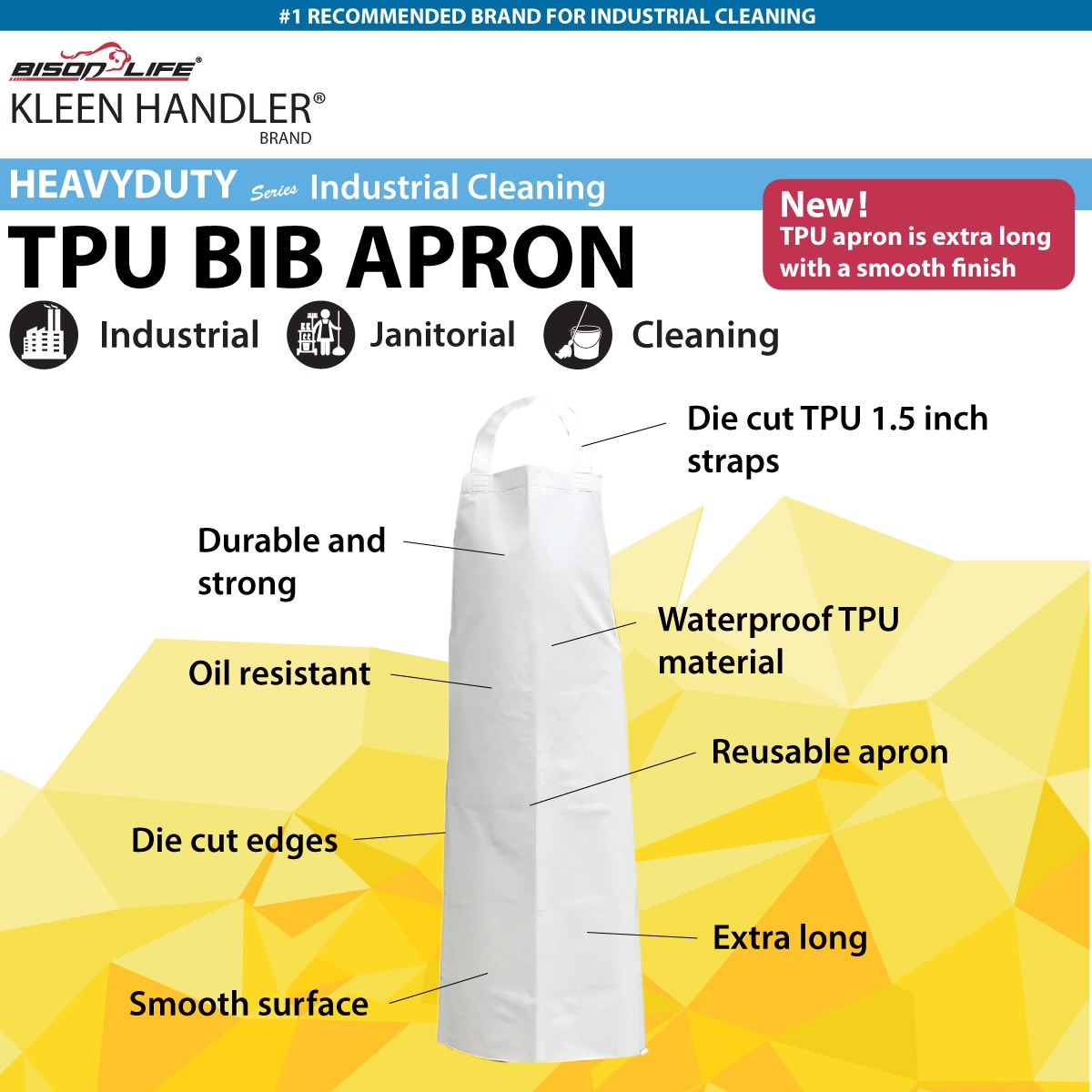 Babero de TPU Bison Life grueso impermeable blanco de 7.8 mil, resistente a salpicaduras de aceite (paquete de 2) BLKH-HDS-TPU-AP1W1-2