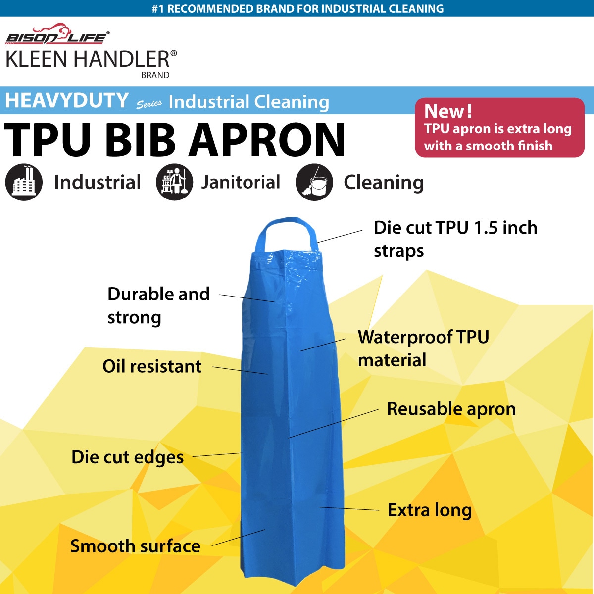 Delantal grueso impermeable azul de TPU BISON LIFE, resistente a salpicaduras de aceite (paquete de 2) BLKH-HDS-TPU-AP1B1-2