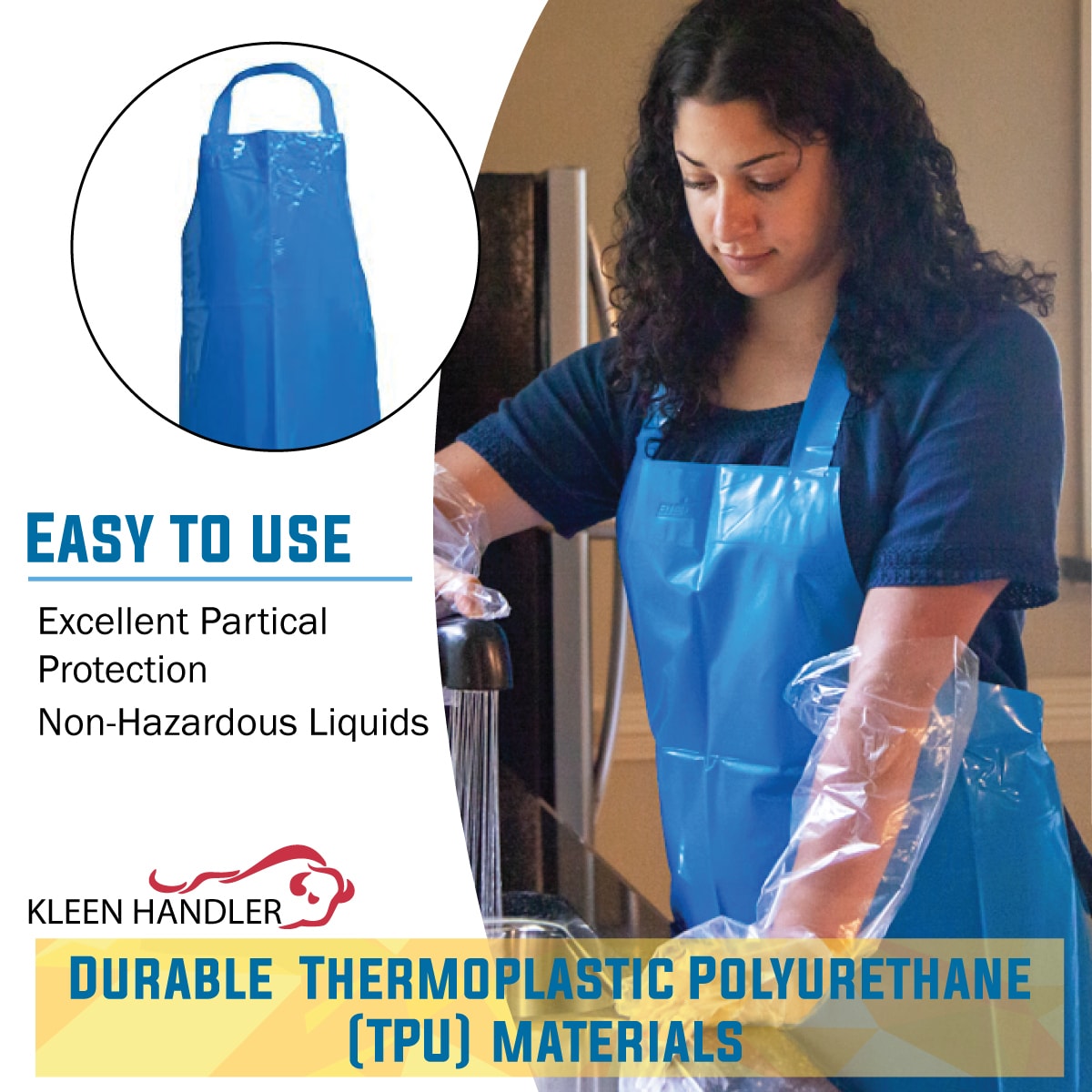 Delantal grueso impermeable azul de TPU BISON LIFE, resistente a salpicaduras de aceite (paquete de 2) BLKH-HDS-TPU-AP1B1-2