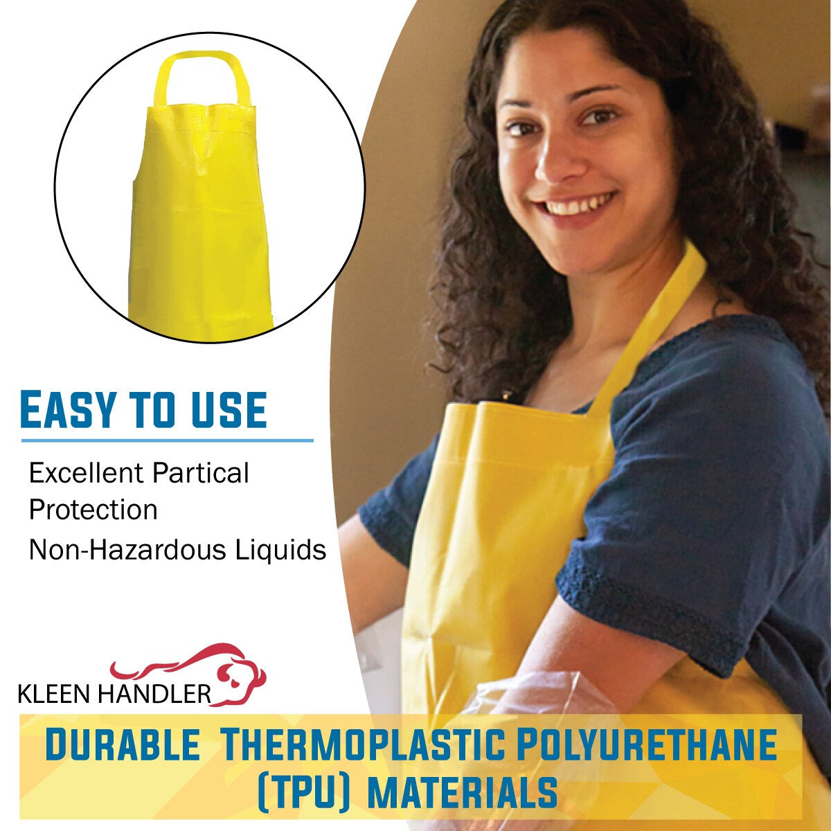 Babero BISON LIFE de TPU Grueso Impermeable Amarillo 11.8 Mil, Resistente a Salpicaduras de Aceite (paquete de 2) BLKH-HDS-TPU-AP2Y1-2