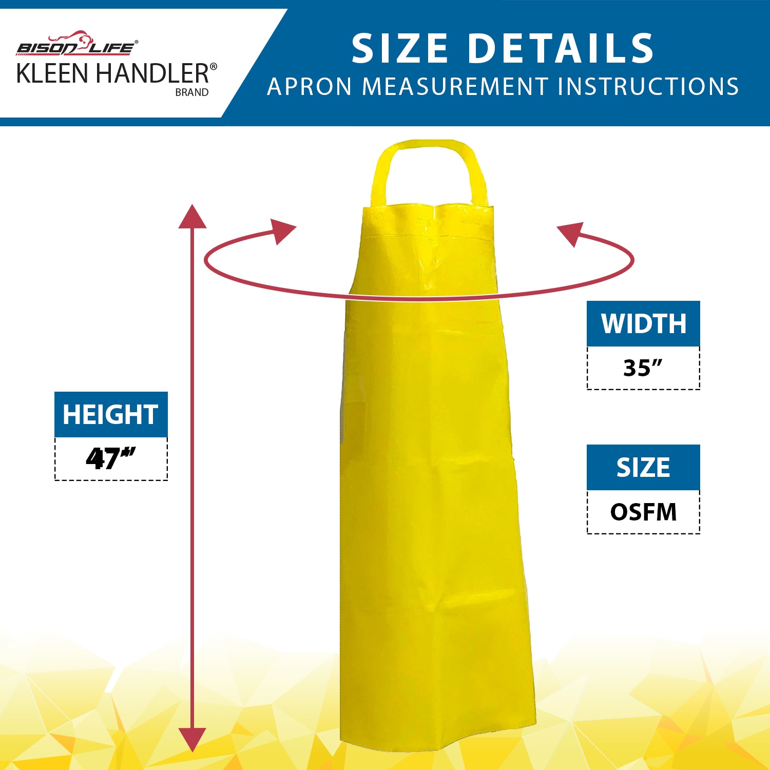 Babero BISON LIFE de TPU Grueso Impermeable Amarillo 11.8 Mil, Resistente a Salpicaduras de Aceite (paquete de 2) BLKH-HDS-TPU-AP2Y1-2