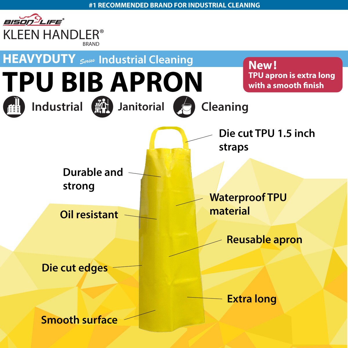 Babero BISON LIFE de TPU Grueso Impermeable Amarillo 11.8 Mil, Resistente a Salpicaduras de Aceite (paquete de 2) BLKH-HDS-TPU-AP2Y1-2