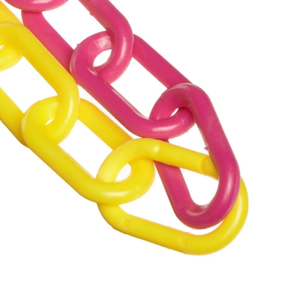 Cadena pesada de barrera de plástico amarillo/magenta de 2 pulgadas (54 mm) x 100 pies de Mr. Chain 51030-100